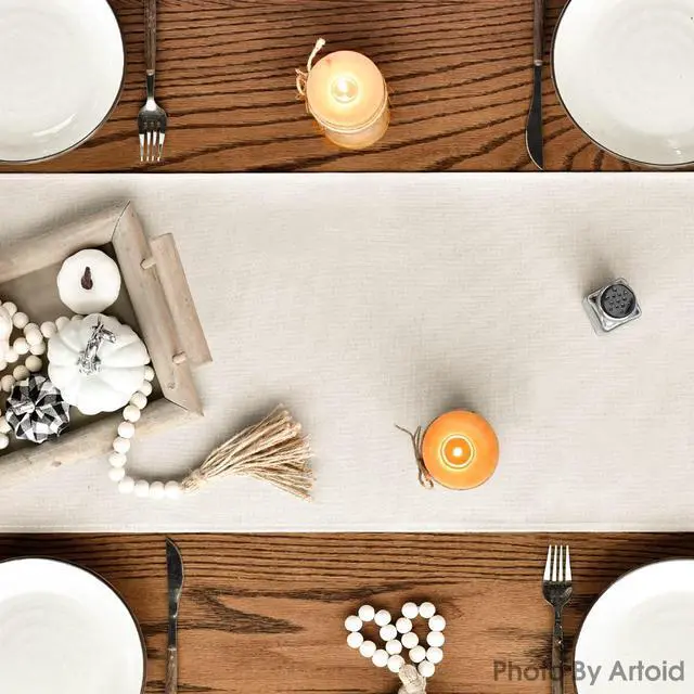 Alt view image 4 of 7 - 210 GSM Fall Table Runner Home Party Decor 13x72 Inch | Hello Pumpkin Flowers Leaves, Seasonal Kitchen Dining Table Decoration