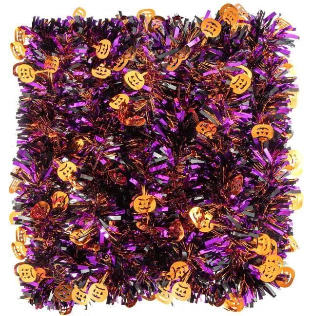 Main image of 33ft Halloween Tinsel Garland, Metallic Twisted Tinsel Garland Pumpkin Hanging Garland Decoration for Home Tree Fireplace Mantle Home Party Decor