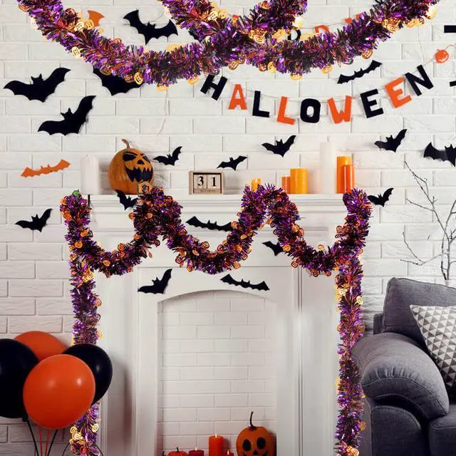 Alt view image 6 of 6 - 33ft Halloween Tinsel Garland, Metallic Twisted Tinsel Garland Pumpkin Hanging Garland Decoration for Home Tree Fireplace Mantle Home Party Decor
