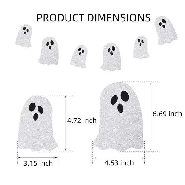 Alt view image 3 of 6 - (2 Packs) White Glitter Halloween Hanging Ghost Banner - Ideal for Halloween Party, Indoor & Outdoor Home Decor with Garland and Banner Styles