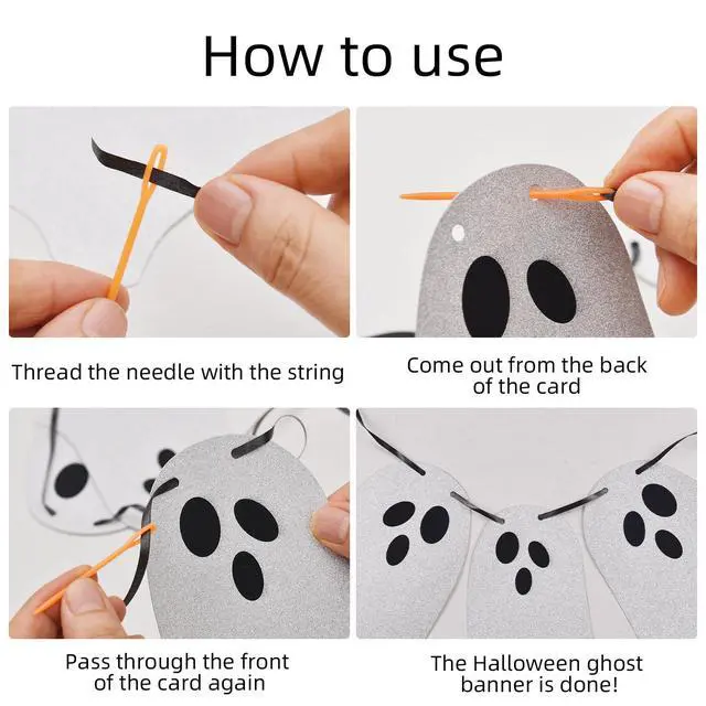 Alt view image 4 of 6 - (2 Packs) White Glitter Halloween Hanging Ghost Banner - Ideal for Halloween Party, Indoor & Outdoor Home Decor with Garland and Banner Styles