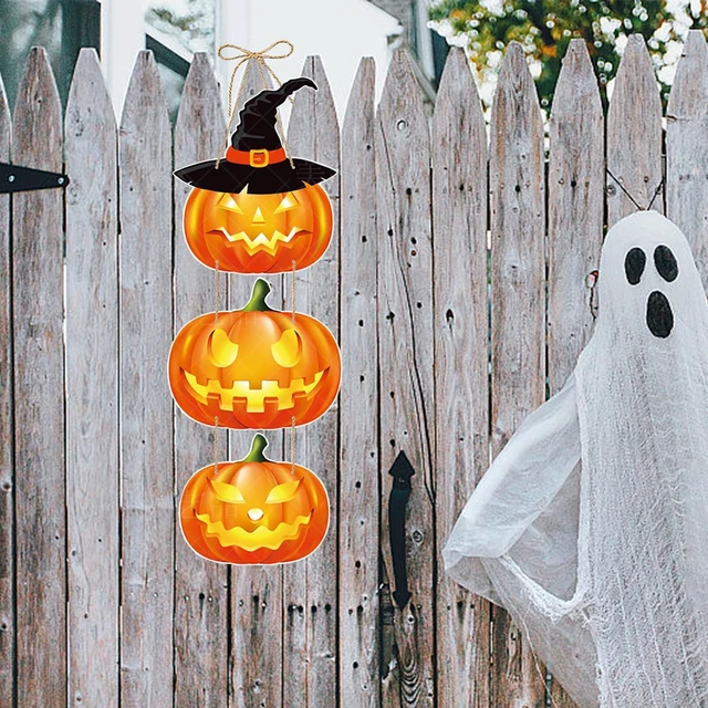 Alt view image 3 of 5 - Halloween Pumpkins Banners for Front Door Decor, Spooky Pumpkin Paper Cut-Outs Signs Festival Hanging Ornament Pennant Garlands for Halloween Party Supplies