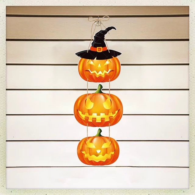 Alt view image 4 of 5 - Halloween Pumpkins Banners for Front Door Decor, Spooky Pumpkin Paper Cut-Outs Signs Festival Hanging Ornament Pennant Garlands for Halloween Party Supplies