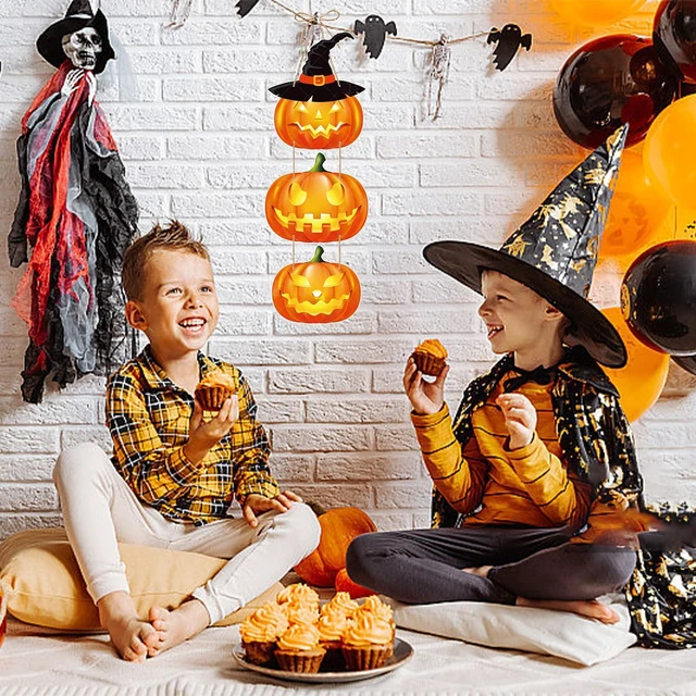 Alt view image 5 of 5 - Halloween Pumpkins Banners for Front Door Decor, Spooky Pumpkin Paper Cut-Outs Signs Festival Hanging Ornament Pennant Garlands for Halloween Party Supplies