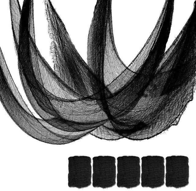 Main image of 5 Pcs Black Halloween Gauze Creepy Cloth Fabric Tapestry Decor Decorations | 72 x 30 inch Indoor Outdoor Spooky Scary Gothic Vintage Halloween Decorations for Home Wall Table Party Yard Haunted House