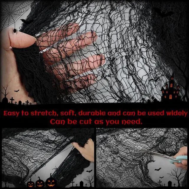 Alt view image 2 of 7 - 5 Pcs Black Halloween Gauze Creepy Cloth Fabric Tapestry Decor Decorations | 72 x 30 inch Indoor Outdoor Spooky Scary Gothic Vintage Halloween Decorations for Home Wall Table Party Yard Haunted House