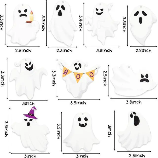 Alt view image 5 of 7 - 20Pcs Halloween Ornaments for Tree, Ghost Wooden Hanging Decorations Cute Design White Wooden Ghost Decor Gothic Spooky Halloween Tree Ornaments for Home Party Indoor Decor