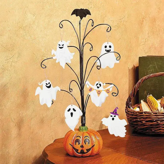 Alt view image 7 of 7 - 20Pcs Halloween Ornaments for Tree, Ghost Wooden Hanging Decorations Cute Design White Wooden Ghost Decor Gothic Spooky Halloween Tree Ornaments for Home Party Indoor Decor