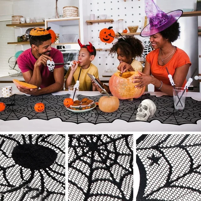 Alt view image 3 of 7 - Halloween Table Runner, Black Lace Spider Web Table Runners, 18 x 72Inch | Spooky Spider Web Design Table Runner for Halloween Decor, Parties, Dining Tables and Gothic Home Decoration