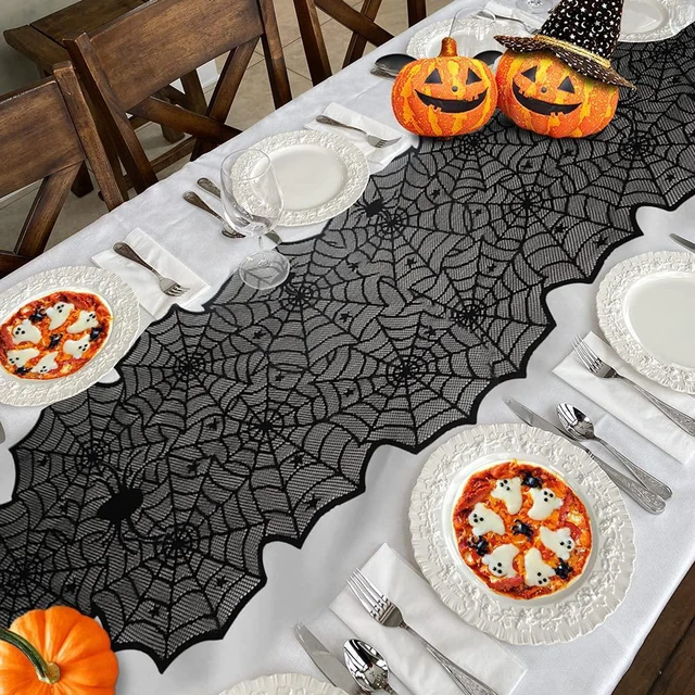 Alt view image 6 of 7 - Halloween Table Runner, Black Lace Spider Web Table Runners, 18 x 72Inch | Spooky Spider Web Design Table Runner for Halloween Decor, Parties, Dining Tables and Gothic Home Decoration