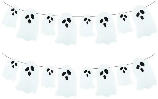 Main image of 2 Pack Ghost Garland White Felt Ghost Banner for Haunted House Fireplace Doorways Indoor Outdoor Halloween Party Decorations Supplies