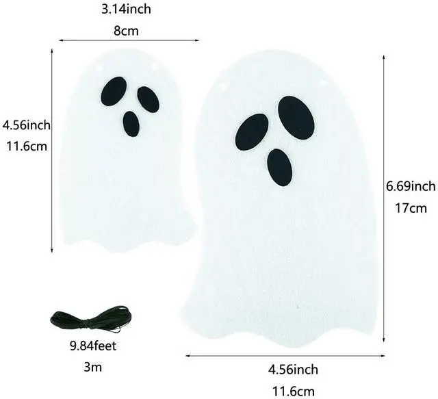 Alt view image 2 of 4 - 2 Pack Ghost Garland White Felt Ghost Banner for Haunted House Fireplace Doorways Indoor Outdoor Halloween Party Decorations Supplies