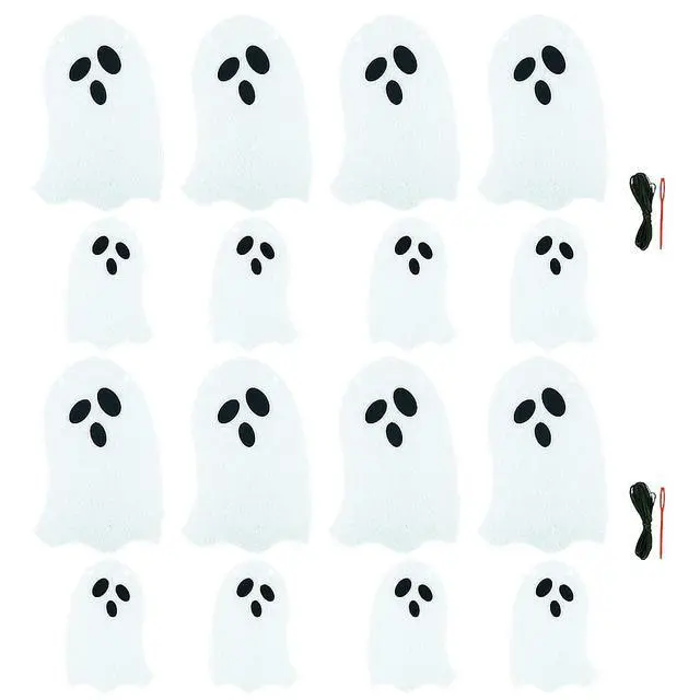 Alt view image 3 of 4 - 2 Pack Ghost Garland White Felt Ghost Banner for Haunted House Fireplace Doorways Indoor Outdoor Halloween Party Decorations Supplies