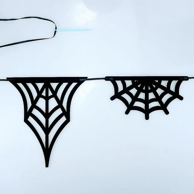 Alt view image 4 of 6 - 2 Pack Felt Spiderweb Garland Banner Spiderweb Decorations | 2 Pack Spiderweb Banner Garland 2 Styles Felt Hanging Spiderweb Decorations for Halloween Home House Fireplace Decoration