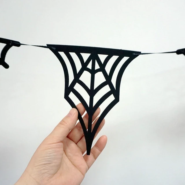 Alt view image 5 of 6 - 2 Pack Felt Spiderweb Garland Banner Spiderweb Decorations | 2 Pack Spiderweb Banner Garland 2 Styles Felt Hanging Spiderweb Decorations for Halloween Home House Fireplace Decoration