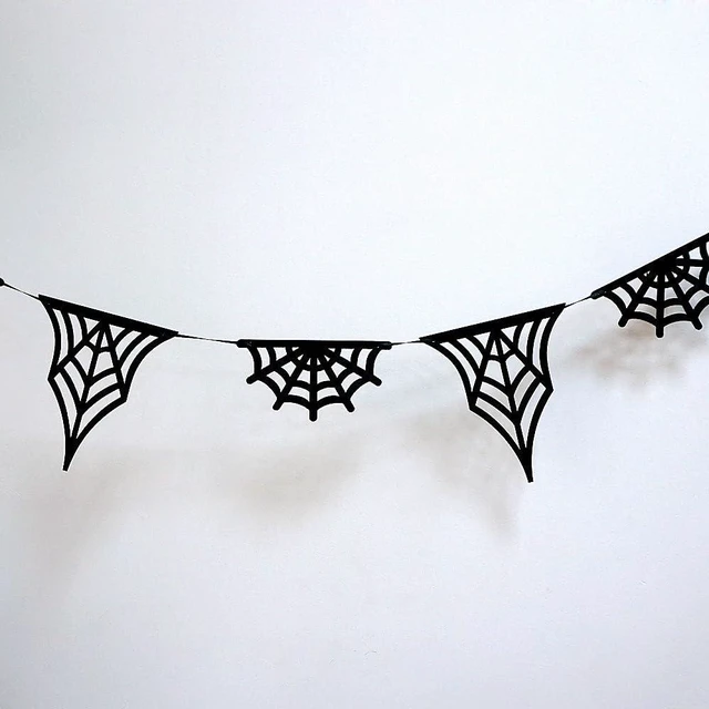 Alt view image 6 of 6 - 2 Pack Felt Spiderweb Garland Banner Spiderweb Decorations | 2 Pack Spiderweb Banner Garland 2 Styles Felt Hanging Spiderweb Decorations for Halloween Home House Fireplace Decoration