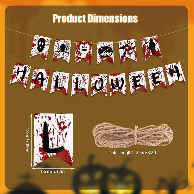 Alt view image 2 of 7 - 2pcs Halloween Banner, Creative Halloween Hanging Garland with Skeletons Ghosts Pumpkins Spiders Spooky Decorations for Indoor and Outdoor Haunted Houses Party Supplies Accessories