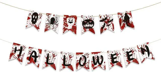 Main image of 2pcs Halloween Banner, Creative Halloween Hanging Garland with Skeletons Ghosts Pumpkins Spiders Spooky Decorations for Indoor and Outdoor Haunted Houses Party Supplies Accessories