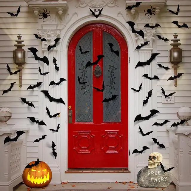 Alt view image 4 of 7 - 100Pcs Bats Halloween Decorations: Halloween Bats Wall Décor Sticker | PVC 3D Bats Wall Stickers, Scary Halloween Party Decorations Indoor Outdoor, DIY Home/Window/Door/Décor, Fall Décor