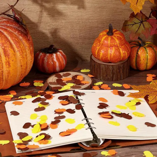 Alt view image 2 of 7 - 500 Pcs Felt Pumpkin Confetti Fall Party Table Decorations | Pumpkins Crafts Confetti, Fall Table Scatter Orange Yellow Confetti, Autumn Table Decoration, Thanksgiving Day Party Supplies