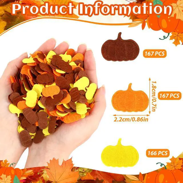 Alt view image 3 of 7 - 500 Pcs Felt Pumpkin Confetti Fall Party Table Decorations | Pumpkins Crafts Confetti, Fall Table Scatter Orange Yellow Confetti, Autumn Table Decoration, Thanksgiving Day Party Supplies