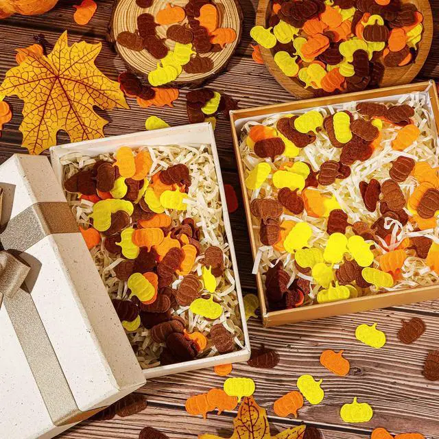 Alt view image 6 of 7 - 500 Pcs Felt Pumpkin Confetti Fall Party Table Decorations | Pumpkins Crafts Confetti, Fall Table Scatter Orange Yellow Confetti, Autumn Table Decoration, Thanksgiving Day Party Supplies