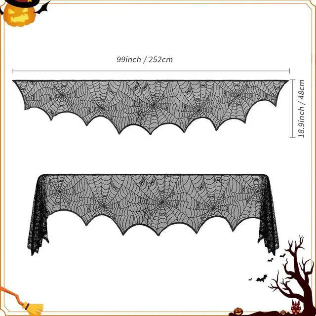 Alt view image 2 of 7 - Halloween Decorations Black Lace Spiderweb Fireplace Mantle Scarf Cover(19x99 Inch) Indoor Outdoor Spider Web Netting Spooky Haunted House Home Room Bedroom Table Wall Decor Party Favors Supplies