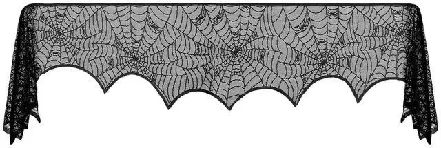 Main image of Halloween Decorations Black Lace Spiderweb Fireplace Mantle Scarf Cover(19x99 Inch) Indoor Outdoor Spider Web Netting Spooky Haunted House Home Room Bedroom Table Wall Decor Party Favors Supplies