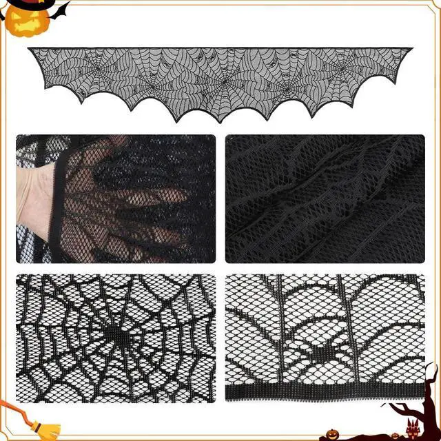 Alt view image 3 of 7 - Halloween Decorations Black Lace Spiderweb Fireplace Mantle Scarf Cover(19x99 Inch) Indoor Outdoor Spider Web Netting Spooky Haunted House Home Room Bedroom Table Wall Decor Party Favors Supplies
