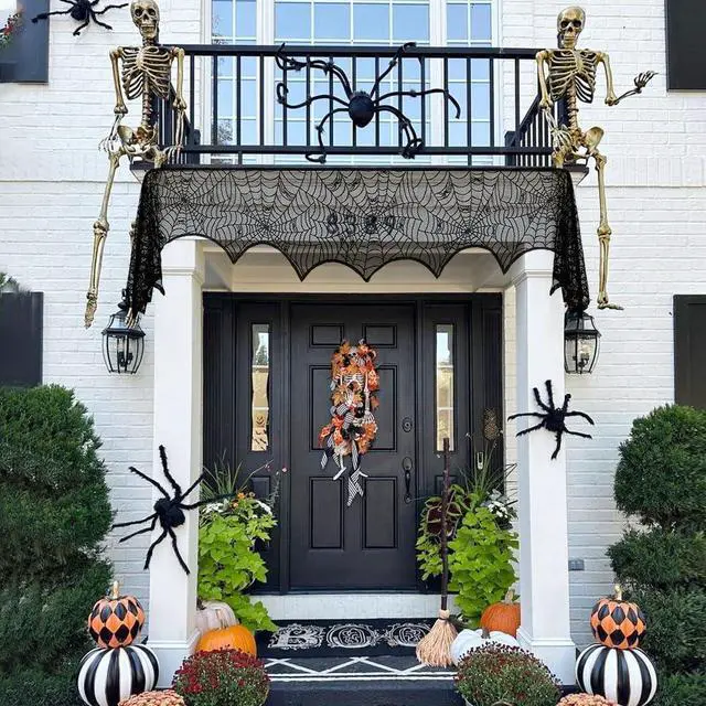 Alt view image 5 of 7 - Halloween Decorations Black Lace Spiderweb Fireplace Mantle Scarf Cover(19x99 Inch) Indoor Outdoor Spider Web Netting Spooky Haunted House Home Room Bedroom Table Wall Decor Party Favors Supplies