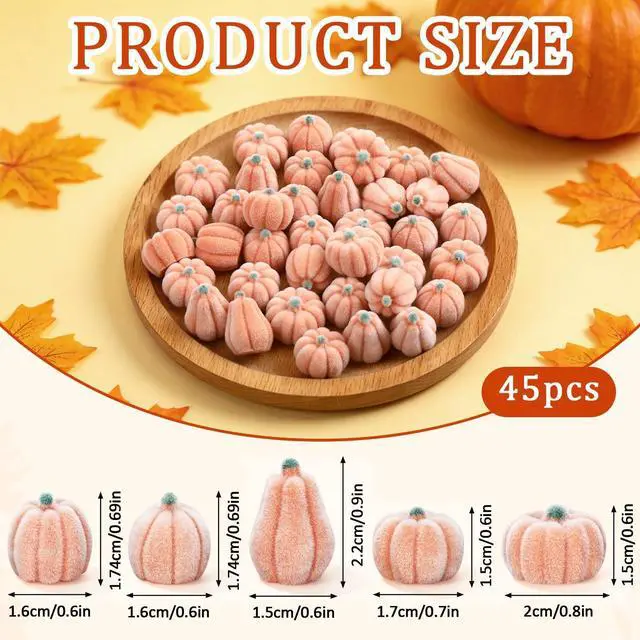 Alt view image 3 of 7 - 45Pcs Mini Velvet Pumpkins,Small Artificial Fake PumpkinsDecor | Little Velvet Pumpkins,Small Pumpkin, for Crafts Decorating Fall Tiered Trays and Tables