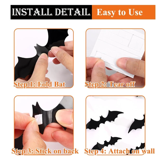 Alt view image 5 of 7 - Happy Halloween Banner Bat Ghost Garland Halloween Party Decorations Indoor | 2 PCS Halloween Hanging Decorations with 12 PCS 3D Bats for Fireplace Mantel Wall Indoor,Halloween Party Supplies