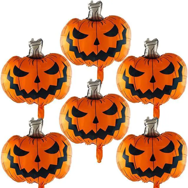 Main image of Scary Halloween Pumpkin Balloons 6Pcs - 30 Inch Foil Balloons for Party Decor, Large Metallic Jack O Lantern Balloons with String, Spooky Indoor Outdoor Halloween Decorations