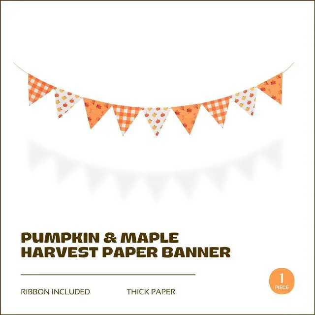 Alt view image 3 of 7 - Fall Banner Garland Autumn Triangle Flag Bunting with Plaid, Pumpkin & Maple Leaf Designs Cardstock Thanksgiving Decorations for Fall Birthday, Harvest & Party Supplies