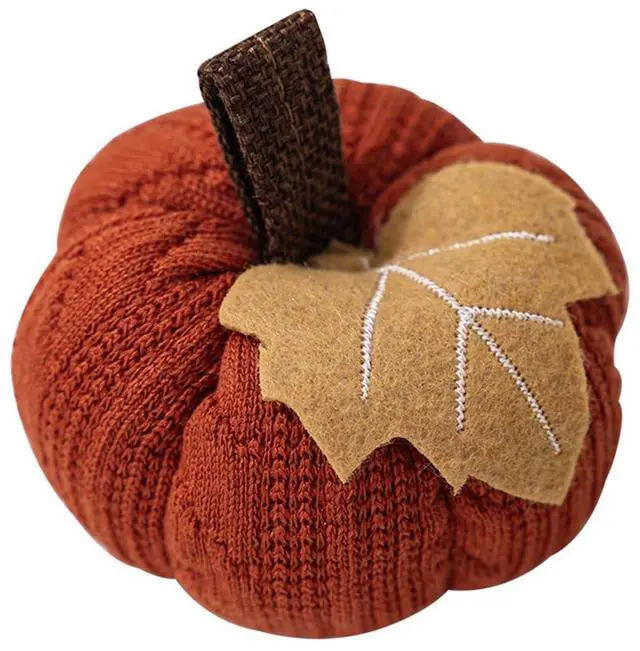 Main image of Faux Fall Harvest Crochet Pumpkins - Small Knit Rustic Farmhouse Foam Decor for Thanksgiving Halloween Autumn Mantel Table (Orange, 9cmx9cmx6cm)