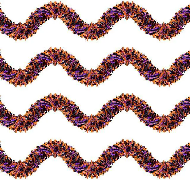 Main image of 4 Strings Total 26.4 FT Halloween Full Fringe Tinsel Garlands Each 6.6 FT Black Orange Purple Metallic Garland for Halloween Parties, Haunted Houses, and Spooky Decorations