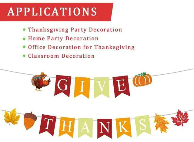 Alt view image 3 of 6 - Thanksgiving Celebration Banner, Colorful Give Thanks with Red, Orange, Golden Color, with Turkey, Pumpkin, Autumn Leaves, Festive Fall Decor for Home, Office, Autumn Party, Harvest Celebration