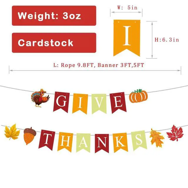 Alt view image 4 of 6 - Thanksgiving Celebration Banner, Colorful Give Thanks with Red, Orange, Golden Color, with Turkey, Pumpkin, Autumn Leaves, Festive Fall Decor for Home, Office, Autumn Party, Harvest Celebration