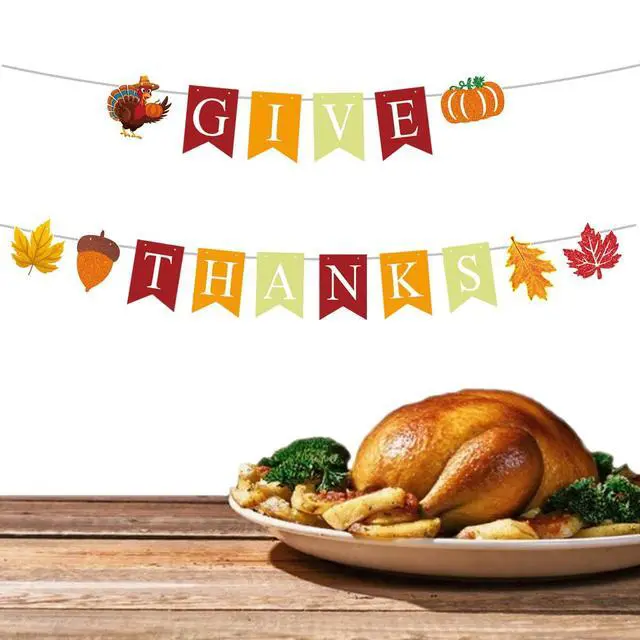 Alt view image 6 of 6 - Thanksgiving Celebration Banner, Colorful Give Thanks with Red, Orange, Golden Color, with Turkey, Pumpkin, Autumn Leaves, Festive Fall Decor for Home, Office, Autumn Party, Harvest Celebration
