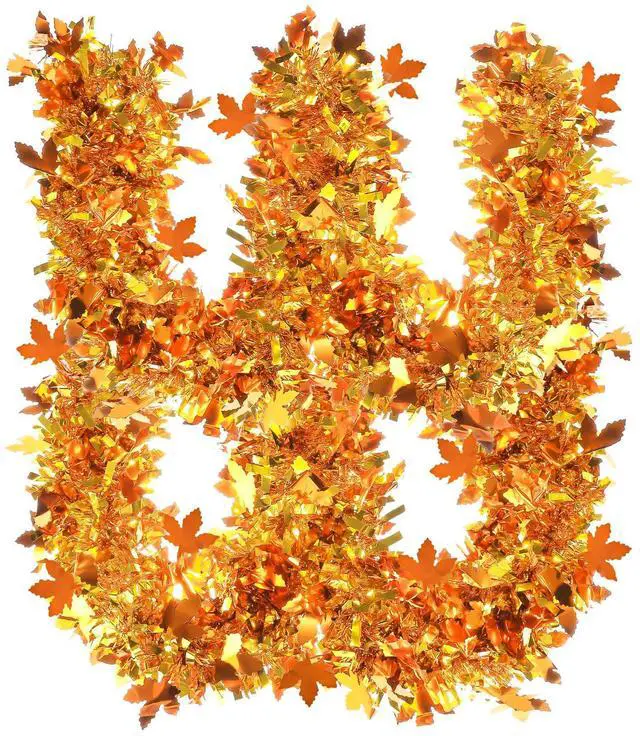 Alt view image 2 of 7 - 33Ft Thanksgiving Tinsel Garland, Golden Maple Leaf Metallic Twist Fall Hanging Garland for Autumn Thanksgiving Halloween Party Decoration