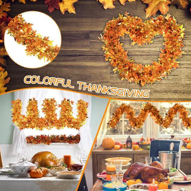 Alt view image 4 of 7 - 33Ft Thanksgiving Tinsel Garland, Golden Maple Leaf Metallic Twist Fall Hanging Garland for Autumn Thanksgiving Halloween Party Decoration
