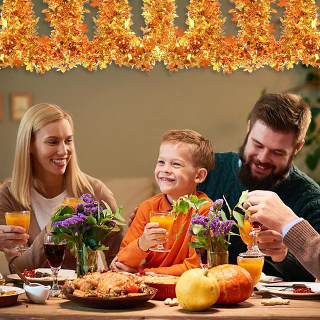 Alt view image 7 of 7 - 33Ft Thanksgiving Tinsel Garland, Golden Maple Leaf Metallic Twist Fall Hanging Garland for Autumn Thanksgiving Halloween Party Decoration