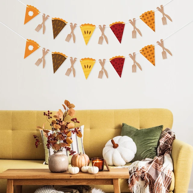 Alt view image 4 of 5 - 2 Pack Cutlery Pumpkin Pie Banner Fall Thanksgiving Decorations | Fall Garland for Mantle, Thanksgiving Home Decorations, Pie Party Decorations, Office Classroom Decor
