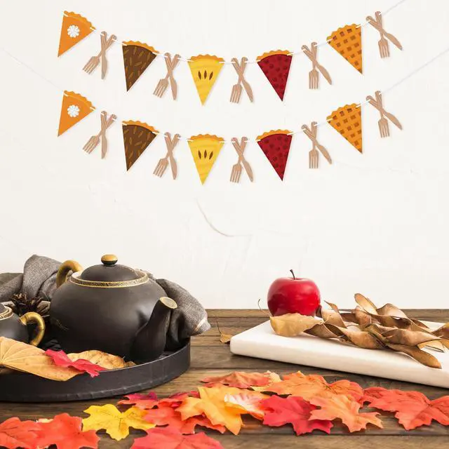 Alt view image 5 of 5 - 2 Pack Cutlery Pumpkin Pie Banner Fall Thanksgiving Decorations | Fall Garland for Mantle, Thanksgiving Home Decorations, Pie Party Decorations, Office Classroom Decor