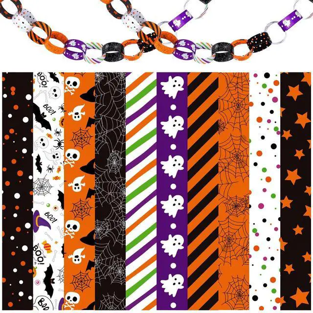 Main image of 300 Links Halloween Paper Chains Halloween Paper Craft Kit for Spooky Party Decorations, 10 Styles | 10 Styles,Self- adhesive,Halloween Party Supplies Decorations