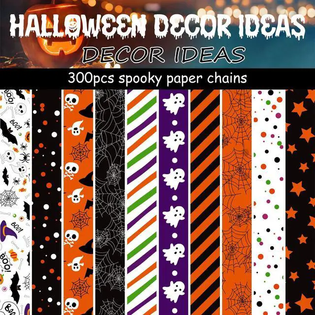 Alt view image 2 of 6 - 300 Links Halloween Paper Chains Halloween Paper Craft Kit for Spooky Party Decorations, 10 Styles | 10 Styles,Self- adhesive,Halloween Party Supplies Decorations