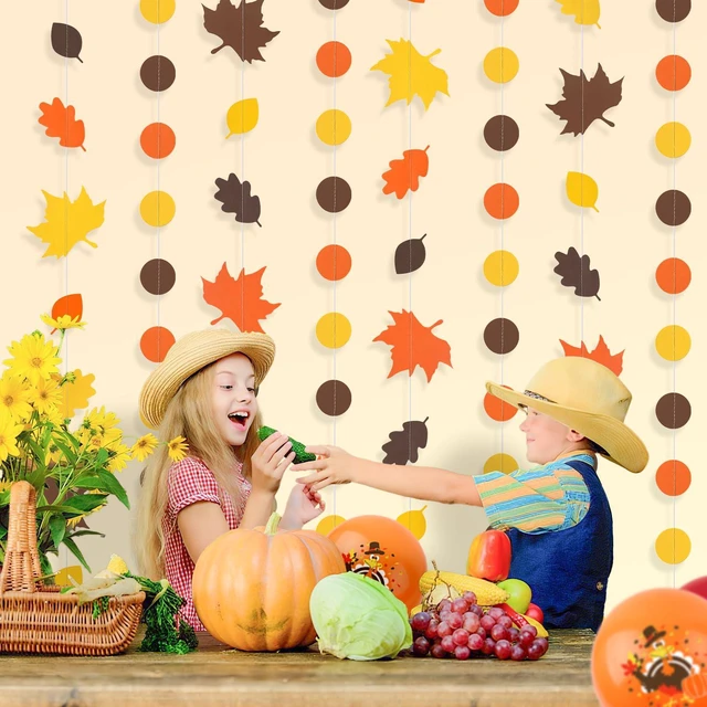 Alt view image 3 of 7 - Fall Leaf Garlands for Thanksgiving Party Decorations | Fall Maple Leaves Banner Circle Dots Hanging Garlands for Autumn Harvest Thanksgiving Festival Party Supplies
