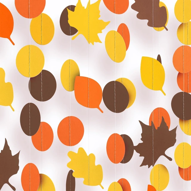 Alt view image 5 of 7 - Fall Leaf Garlands for Thanksgiving Party Decorations | Fall Maple Leaves Banner Circle Dots Hanging Garlands for Autumn Harvest Thanksgiving Festival Party Supplies