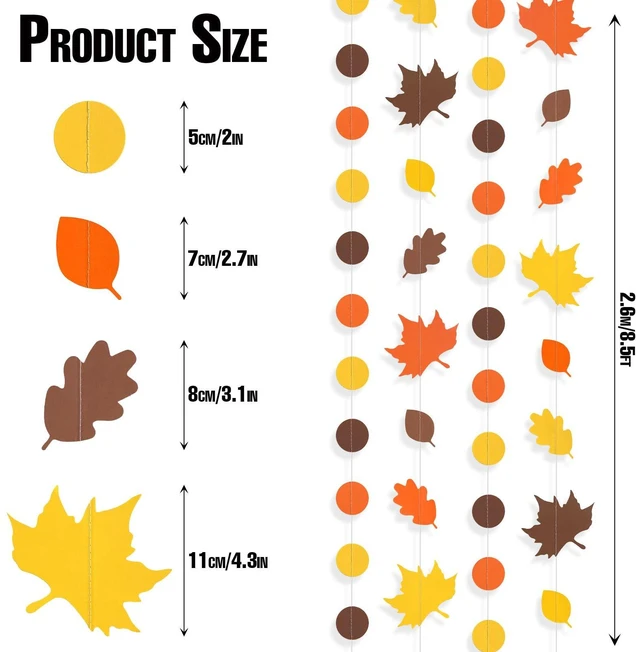 Alt view image 6 of 7 - Fall Leaf Garlands for Thanksgiving Party Decorations | Fall Maple Leaves Banner Circle Dots Hanging Garlands for Autumn Harvest Thanksgiving Festival Party Supplies