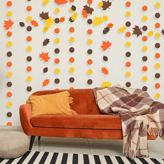 Alt view image 7 of 7 - Fall Leaf Garlands for Thanksgiving Party Decorations | Fall Maple Leaves Banner Circle Dots Hanging Garlands for Autumn Harvest Thanksgiving Festival Party Supplies